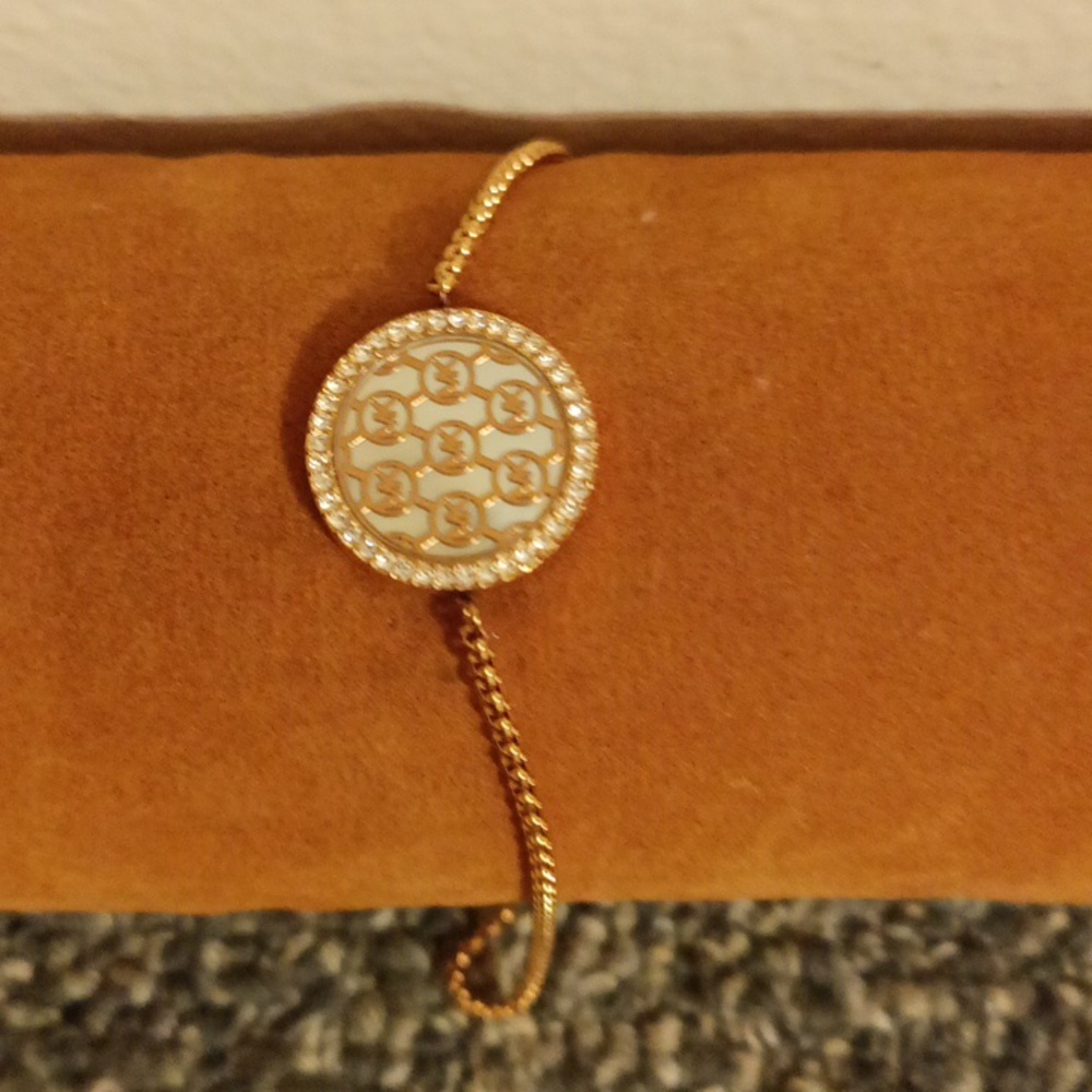 Michael Kors rose gold rhinestone zip bracelet